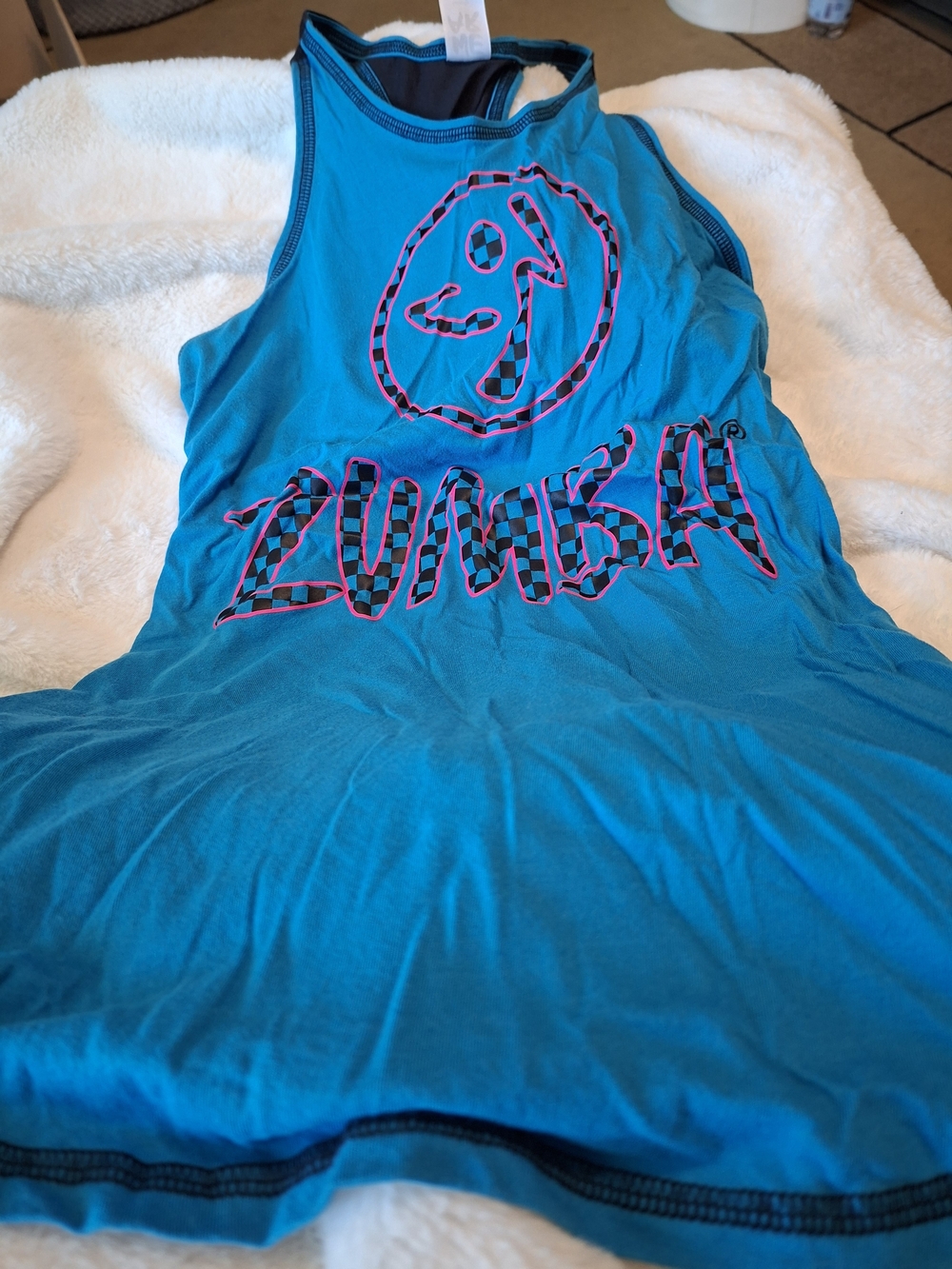 Zumba Fitness Teal Tank with Pink & Black Graphic